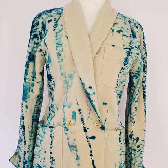 Escada 34 wool silk jacket coat blazer blue purple white ivory dyed small 4 6 8 - Picture 2 of 9